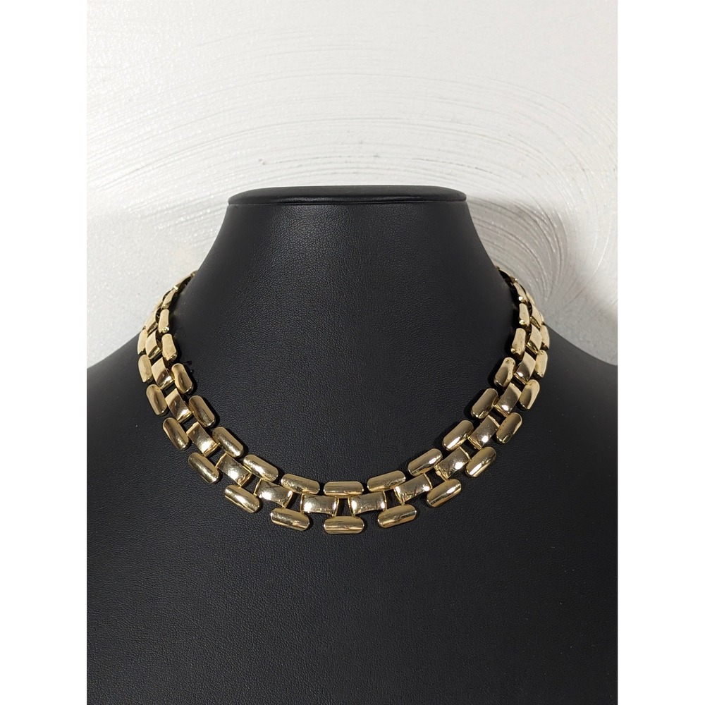 Vintage Gold Tone Tank Track Link Statement Collar‎ Necklace 16.5 Inch